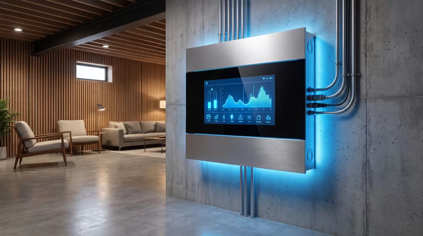 Modern smart electrical panel with energy monitoring display